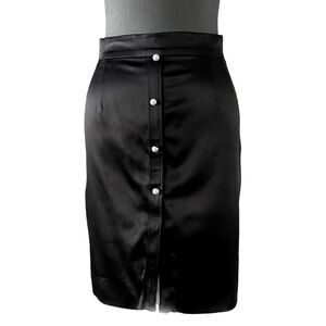 HILTON HOLLIS Black Satin Decorative Button Front Midi Skirt Pencil Skirt